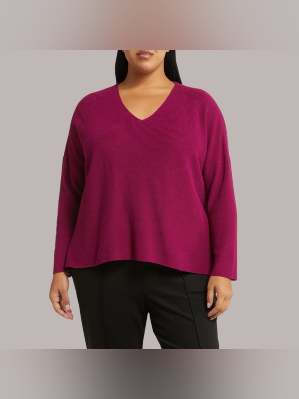Eileen Fisher 2X Organic Cotton V-Neck Sweater Purple